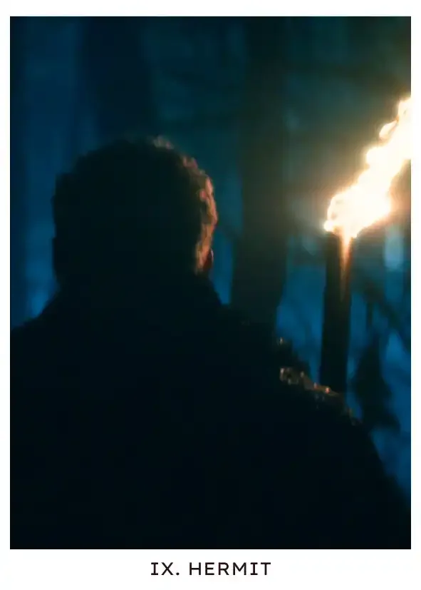Hermit: Irving wanders alone in Woe's Hollow, lit up by a torch in the dark and frigid night. He's trying to figure out what exactly is off about Helly and warn the team, but in his night walk he gets lost, almost freezes to death.