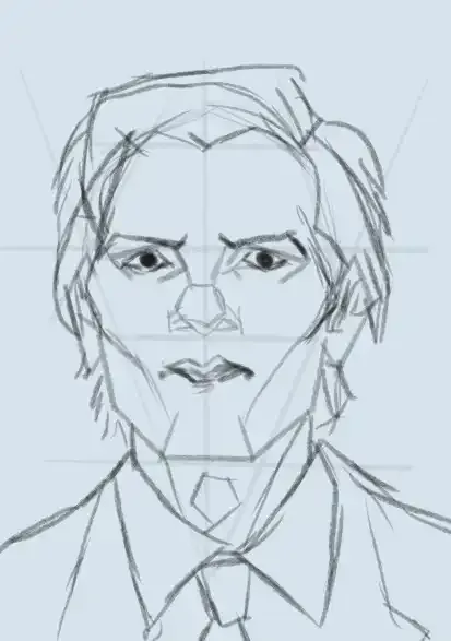 The initial draft for the portrait, a general capturing of the features using the loomis method.