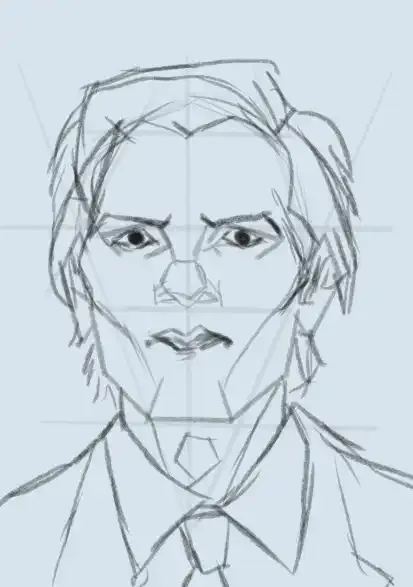 The initial draft for the portrait, a general capturing of the features using the loomis method.